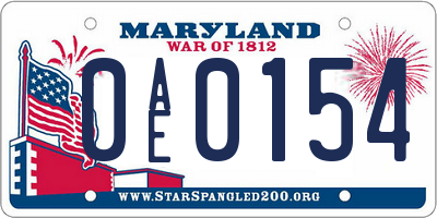 MD license plate 0AE0154