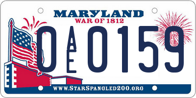 MD license plate 0AE0159
