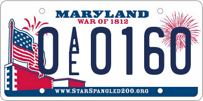 MD license plate 0AE0160