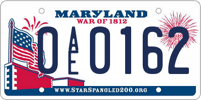 MD license plate 0AE0162