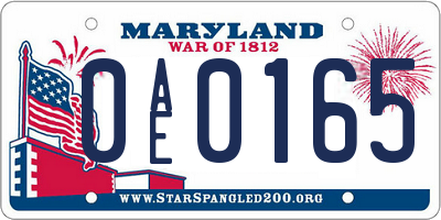 MD license plate 0AE0165