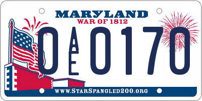 MD license plate 0AE0170