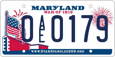 MD license plate 0AE0179