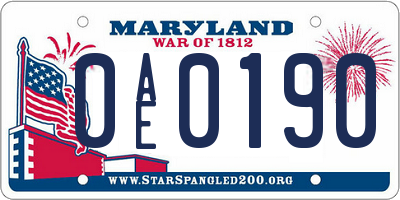 MD license plate 0AE0190