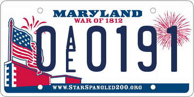 MD license plate 0AE0191