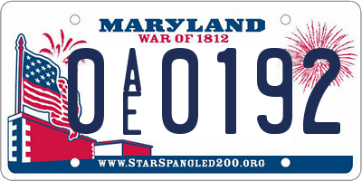 MD license plate 0AE0192
