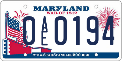 MD license plate 0AE0194