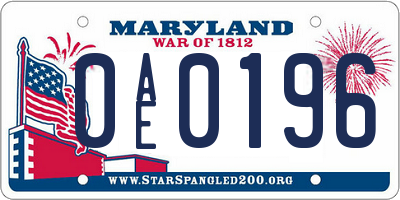 MD license plate 0AE0196