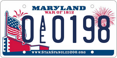 MD license plate 0AE0198