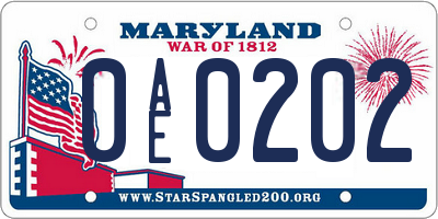 MD license plate 0AE0202