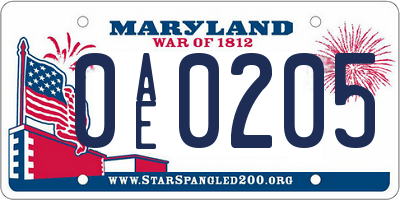 MD license plate 0AE0205