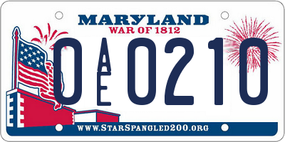 MD license plate 0AE0210