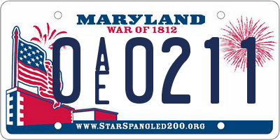 MD license plate 0AE0211