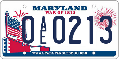 MD license plate 0AE0213