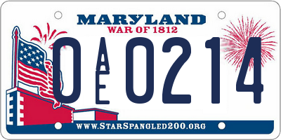 MD license plate 0AE0214