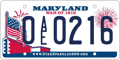 MD license plate 0AE0216