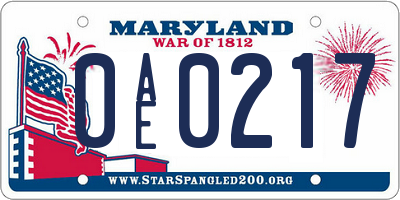 MD license plate 0AE0217