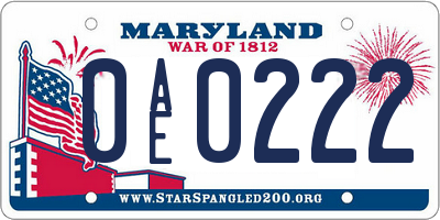 MD license plate 0AE0222