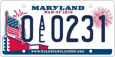 MD license plate 0AE0231