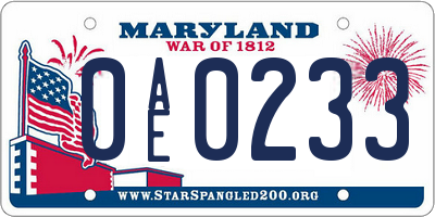 MD license plate 0AE0233