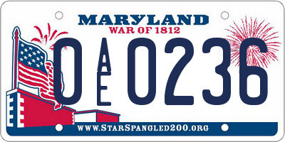 MD license plate 0AE0236