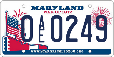 MD license plate 0AE0249