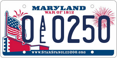MD license plate 0AE0250