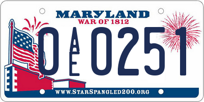 MD license plate 0AE0251