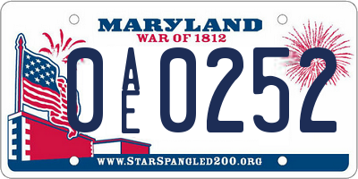 MD license plate 0AE0252