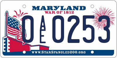 MD license plate 0AE0253