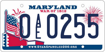 MD license plate 0AE0255