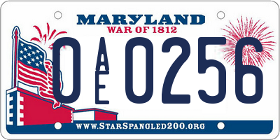 MD license plate 0AE0256