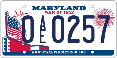 MD license plate 0AE0257