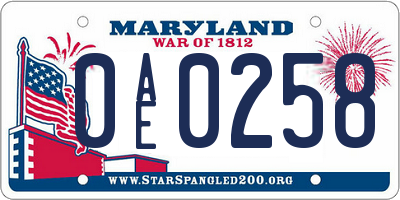 MD license plate 0AE0258