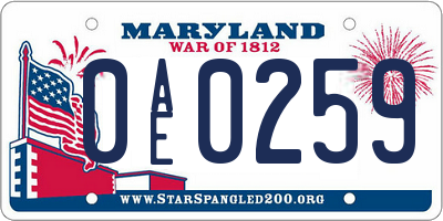 MD license plate 0AE0259