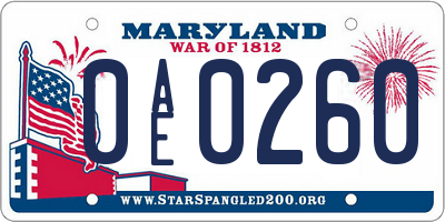 MD license plate 0AE0260
