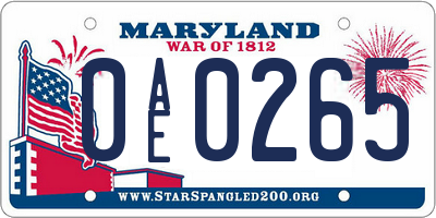 MD license plate 0AE0265