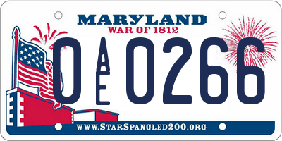 MD license plate 0AE0266