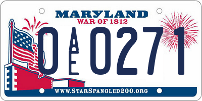 MD license plate 0AE0271
