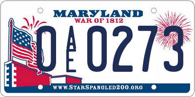 MD license plate 0AE0273