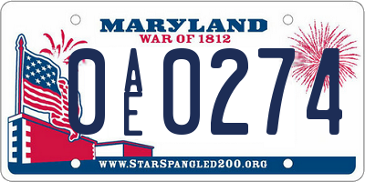 MD license plate 0AE0274