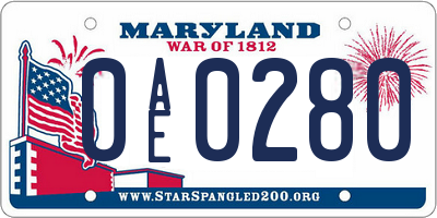 MD license plate 0AE0280
