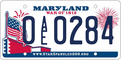 MD license plate 0AE0284