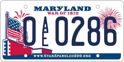 MD license plate 0AE0286