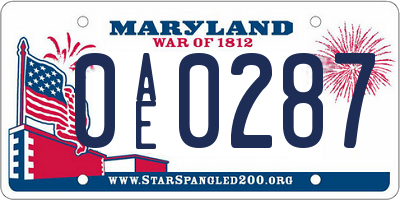 MD license plate 0AE0287