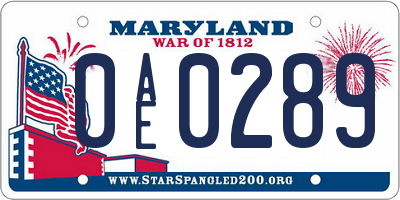 MD license plate 0AE0289