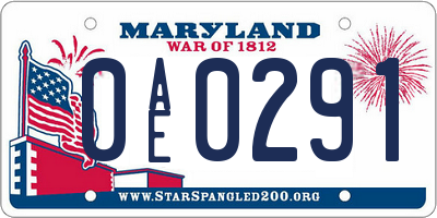 MD license plate 0AE0291
