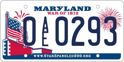 MD license plate 0AE0293
