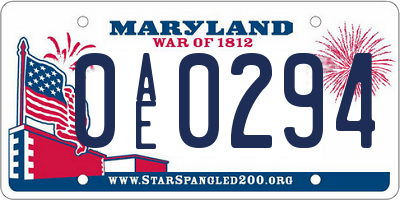 MD license plate 0AE0294