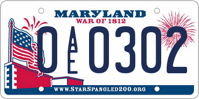 MD license plate 0AE0302
